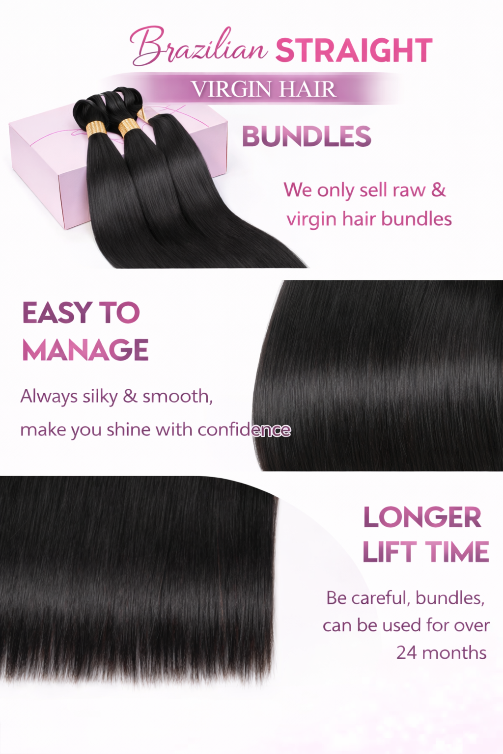 Build Your Own 3 Bundle Deal – Brazilian Straight Virgin Hair